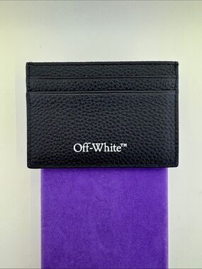 💛 Off-White Black Pebbled Leather Card Holder | Authentic Designer